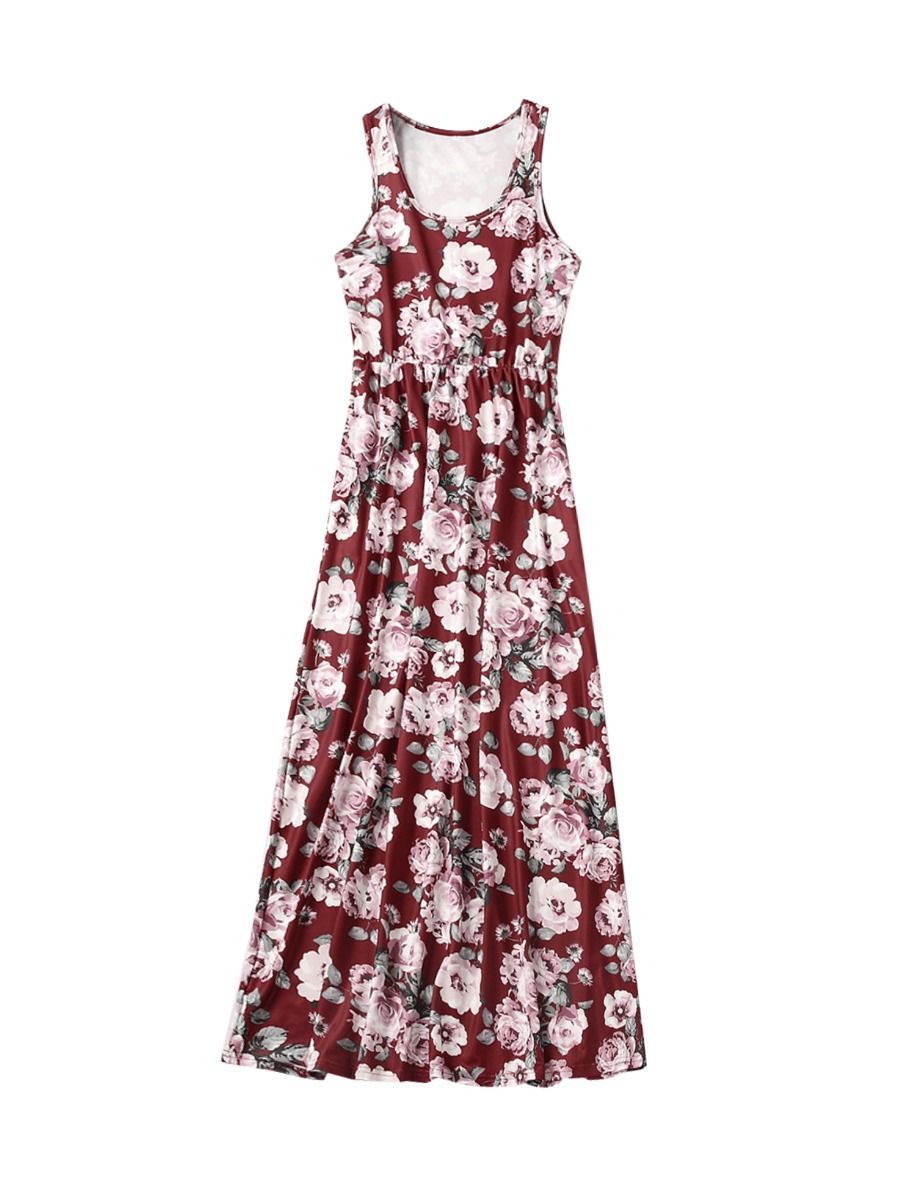 Mommy And Me Family Fitted  Big Flower Sleeveless Dress - dianjiang-