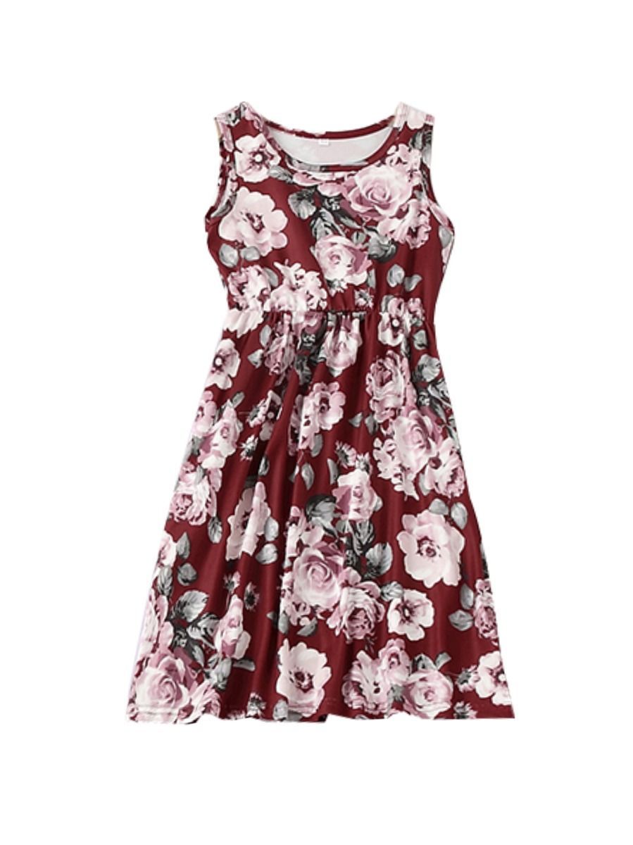 Mommy And Me Family Fitted  Big Flower Sleeveless Dress - dianjiang-