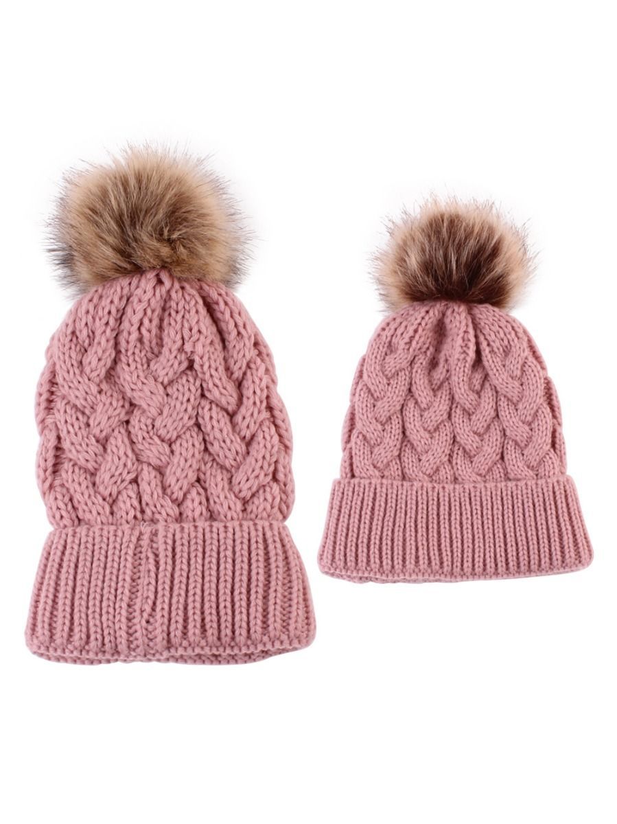 Mommy and Me 2-PACK Pompon Knitted Crochet Hat - dianjiang-