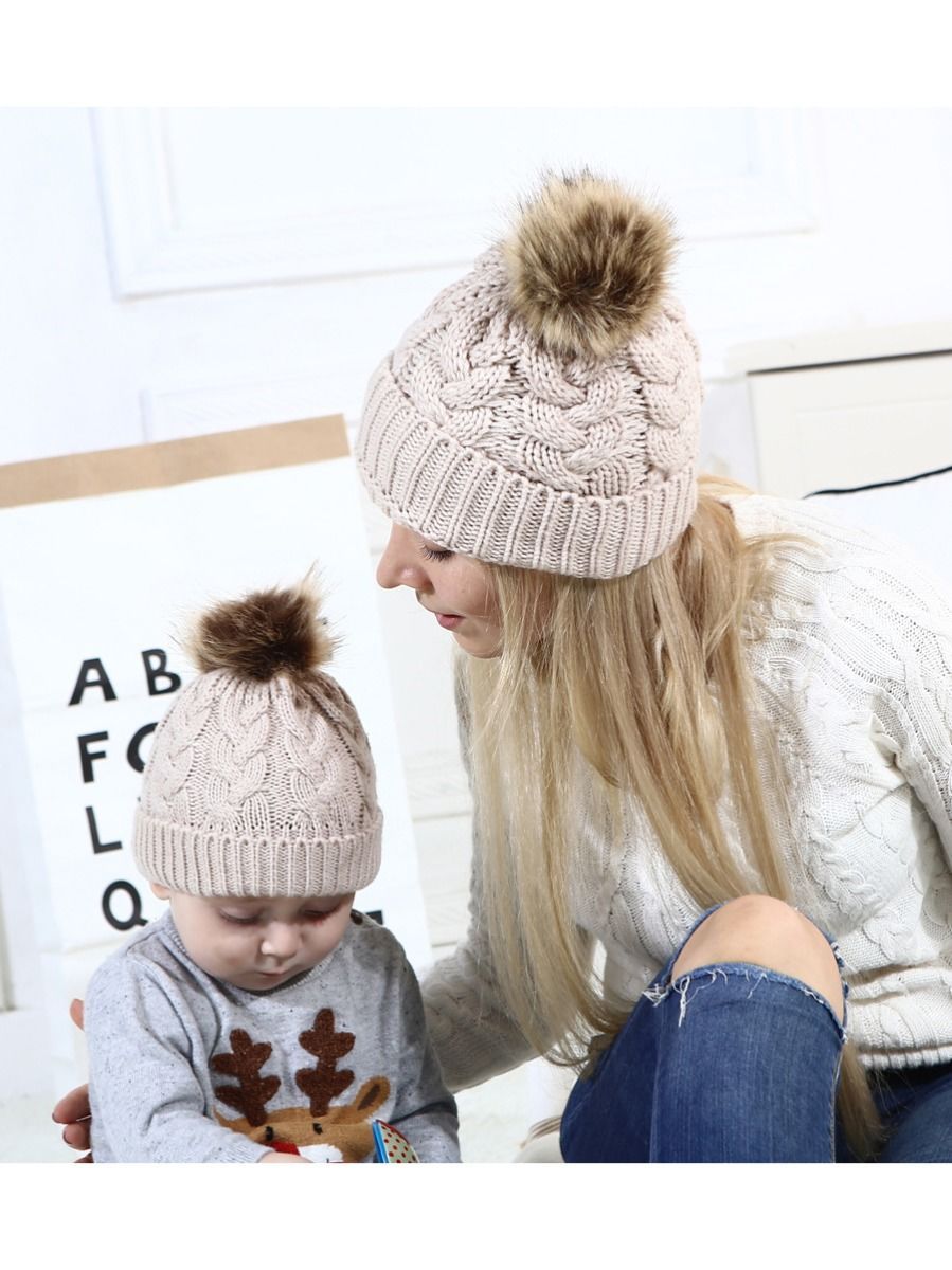 Mommy and Me 2-PACK Pompon Knitted Crochet Hat - dianjiang-