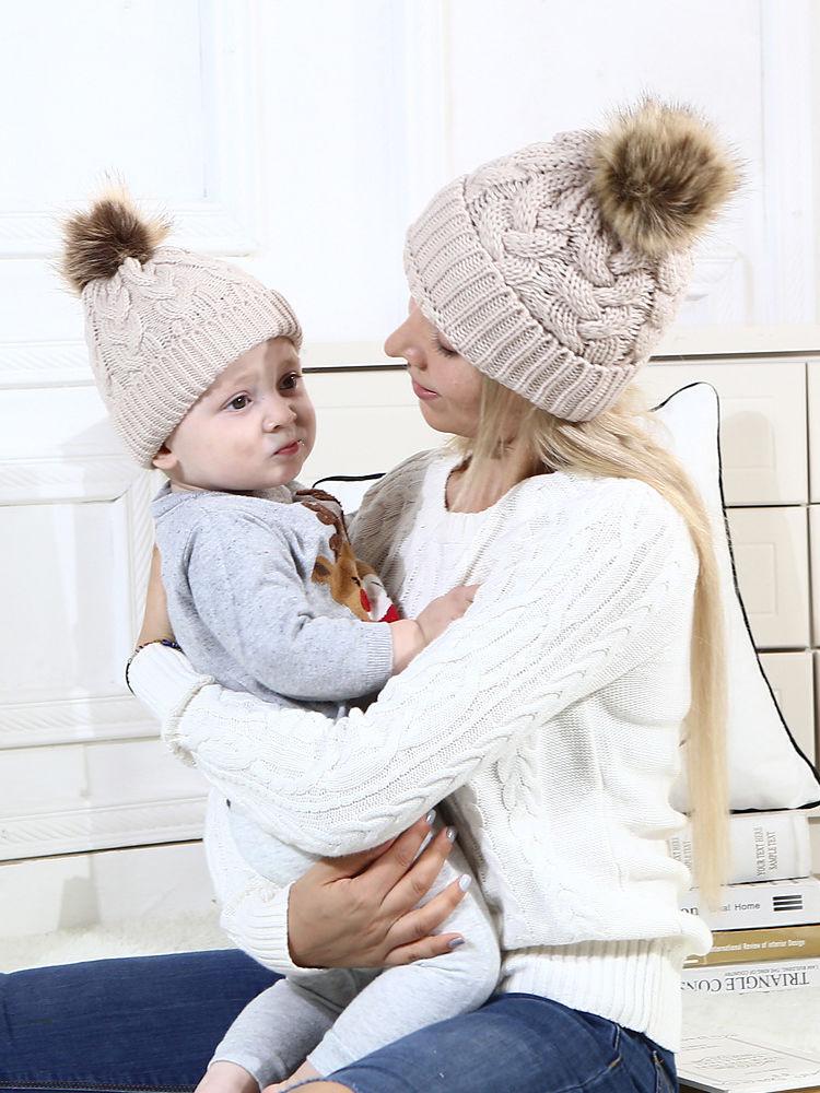 Mommy and Me 2-PACK Pompon Knitted Crochet Hat - dianjiang-