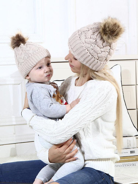Mommy and Me 2-PACK Pompon Knitted Crochet Hat - dianjiang-
