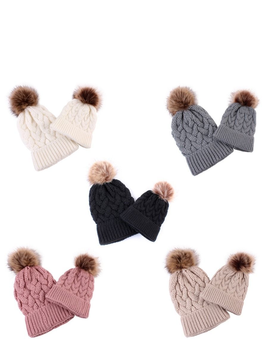 Mommy and Me 2-PACK Pompon Knitted Crochet Hat - dianjiang-