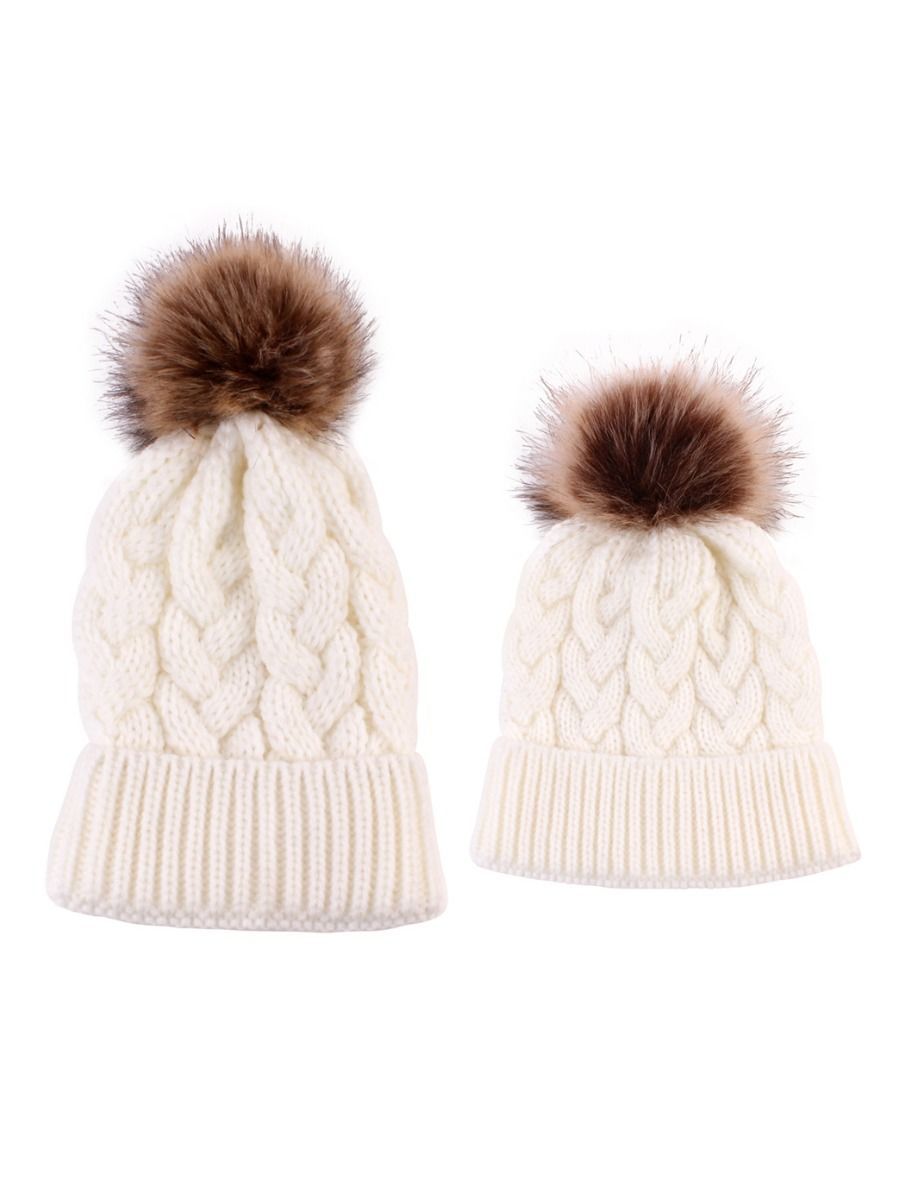 Mommy and Me 2-PACK Pompon Knitted Crochet Hat - dianjiang-