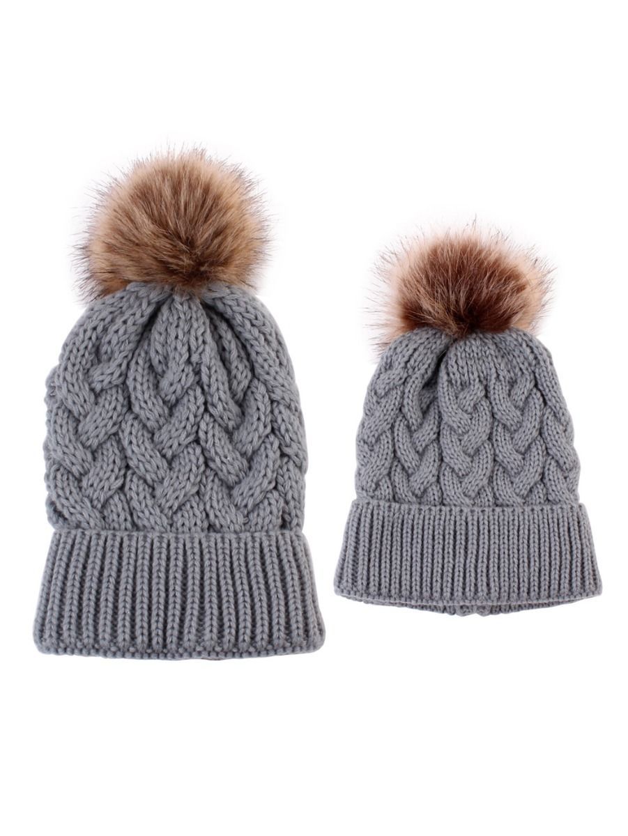 Mommy and Me 2-PACK Pompon Knitted Crochet Hat - dianjiang-