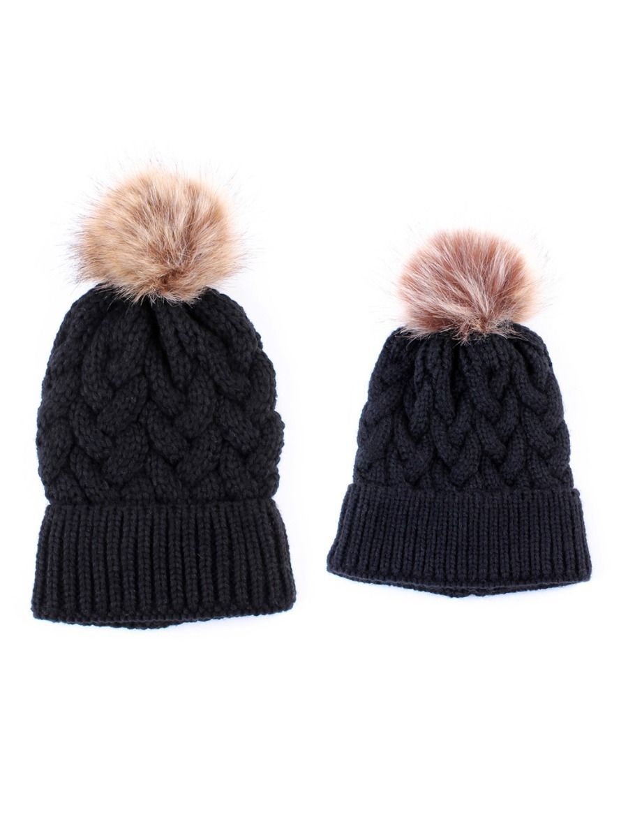 Mommy and Me 2-PACK Pompon Knitted Crochet Hat - dianjiang-