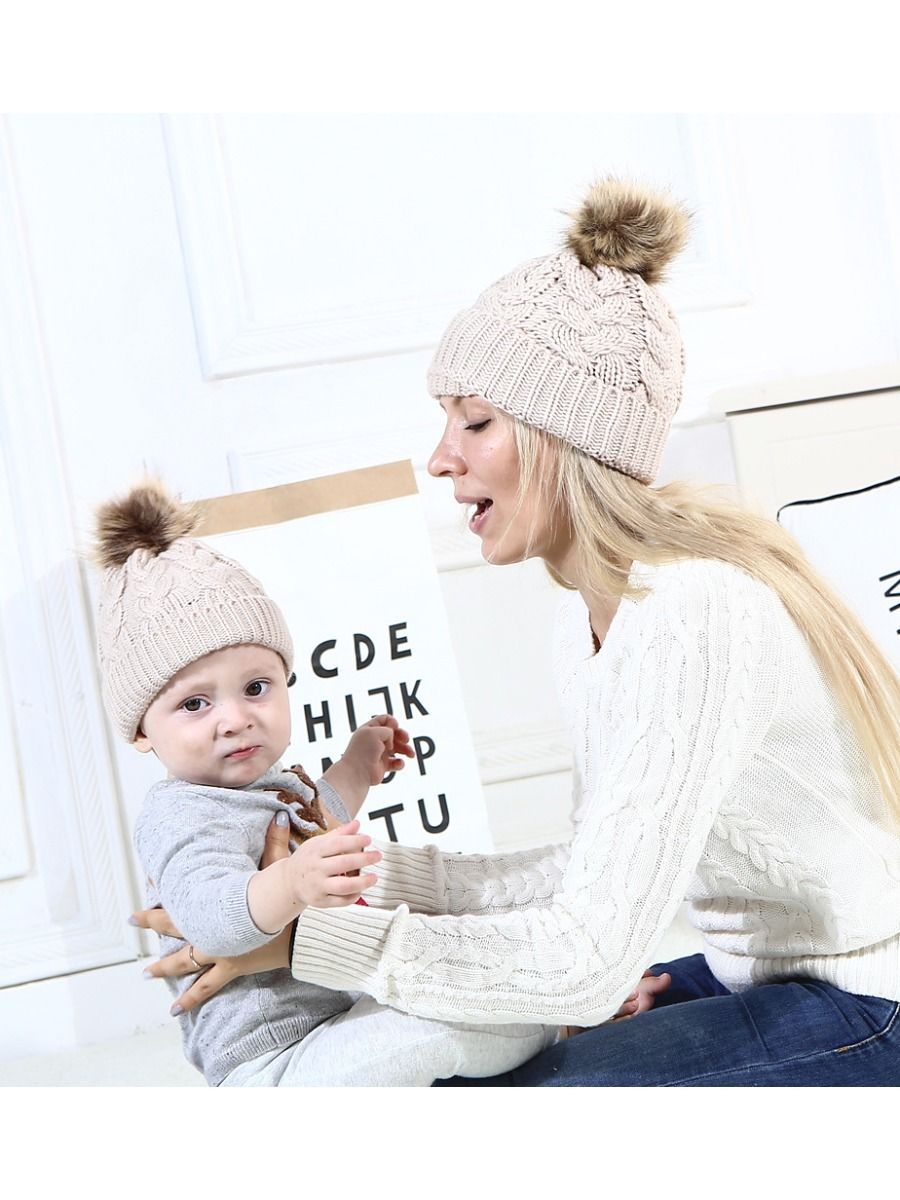 Mommy and Me 2-PACK Pompon Knitted Crochet Hat - dianjiang-
