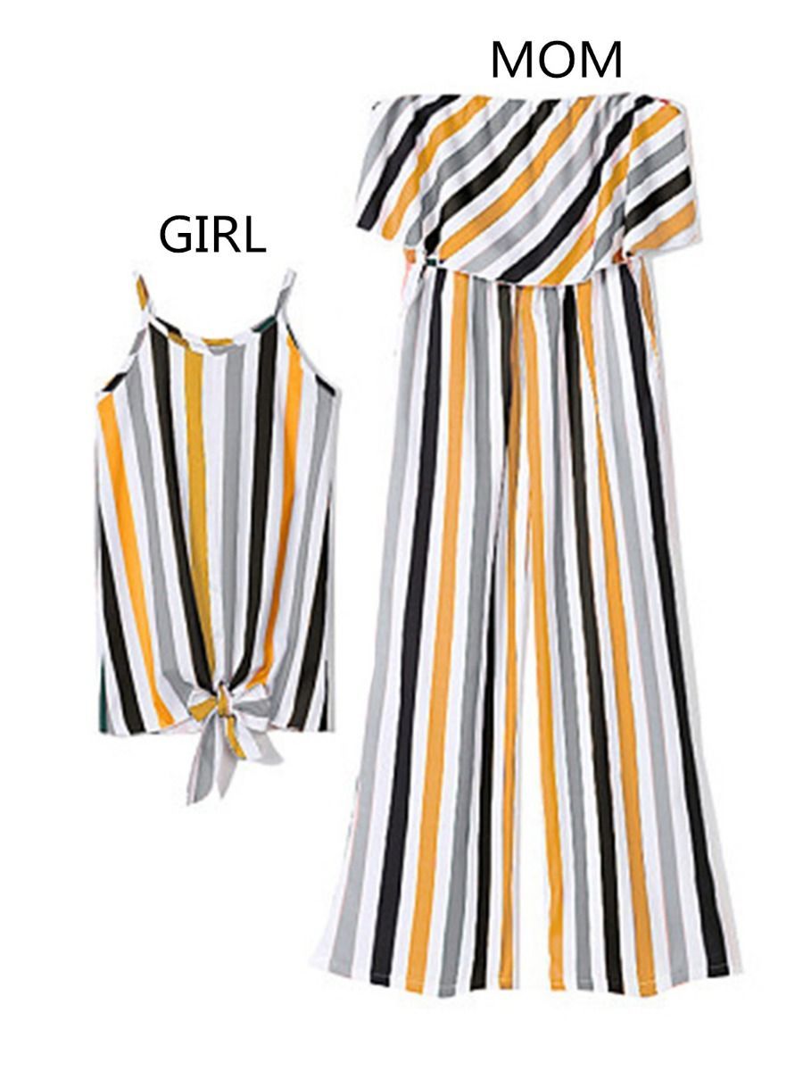 Mommy and Me Family fitted  Colorful Stripe Dress Outfit - dianjiang-