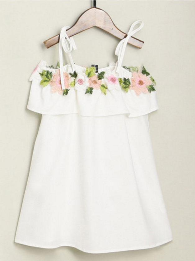 Mommy And Me Family Fitted Floral Flower Embroidery Off Shoulder Dress White And Pink - dianjiang-