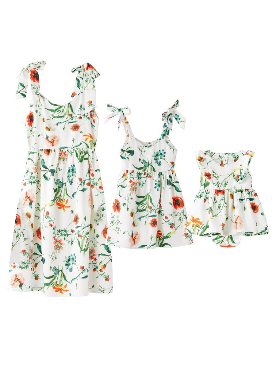 Mommy and Me Family Fitted Floral Sundress Romper Dress - dianjiang-