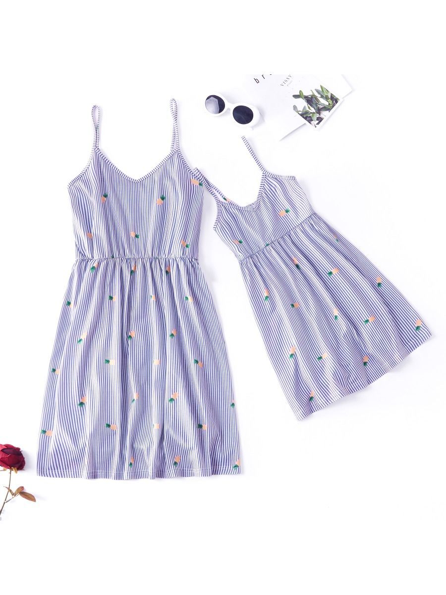 Mommy and Me Family Fitted Pinstripe Dress Pineapple Sundress - dianjiang-