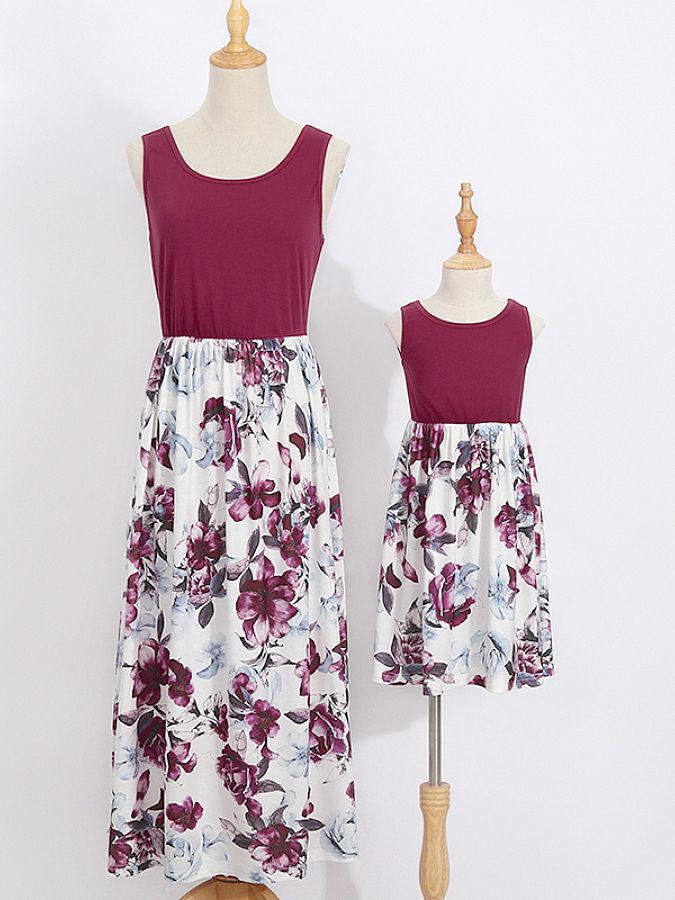 Mommy and Me Dress Summer Big Flower Patchwork Sleeveless Dress - dianjiang-
