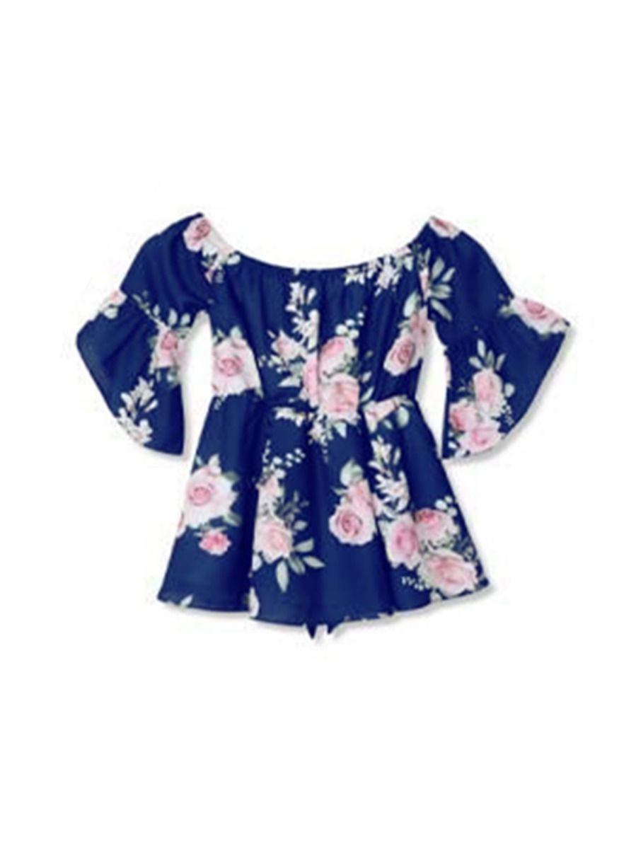 Mommy and Me Family Fitted Flower Overall Print Off Shoulder Dress - dianjiang-