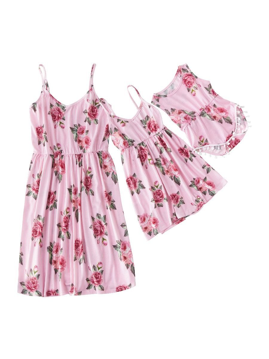 Mommy and Me Dress Flower Pinstripe Sundress - dianjiang-