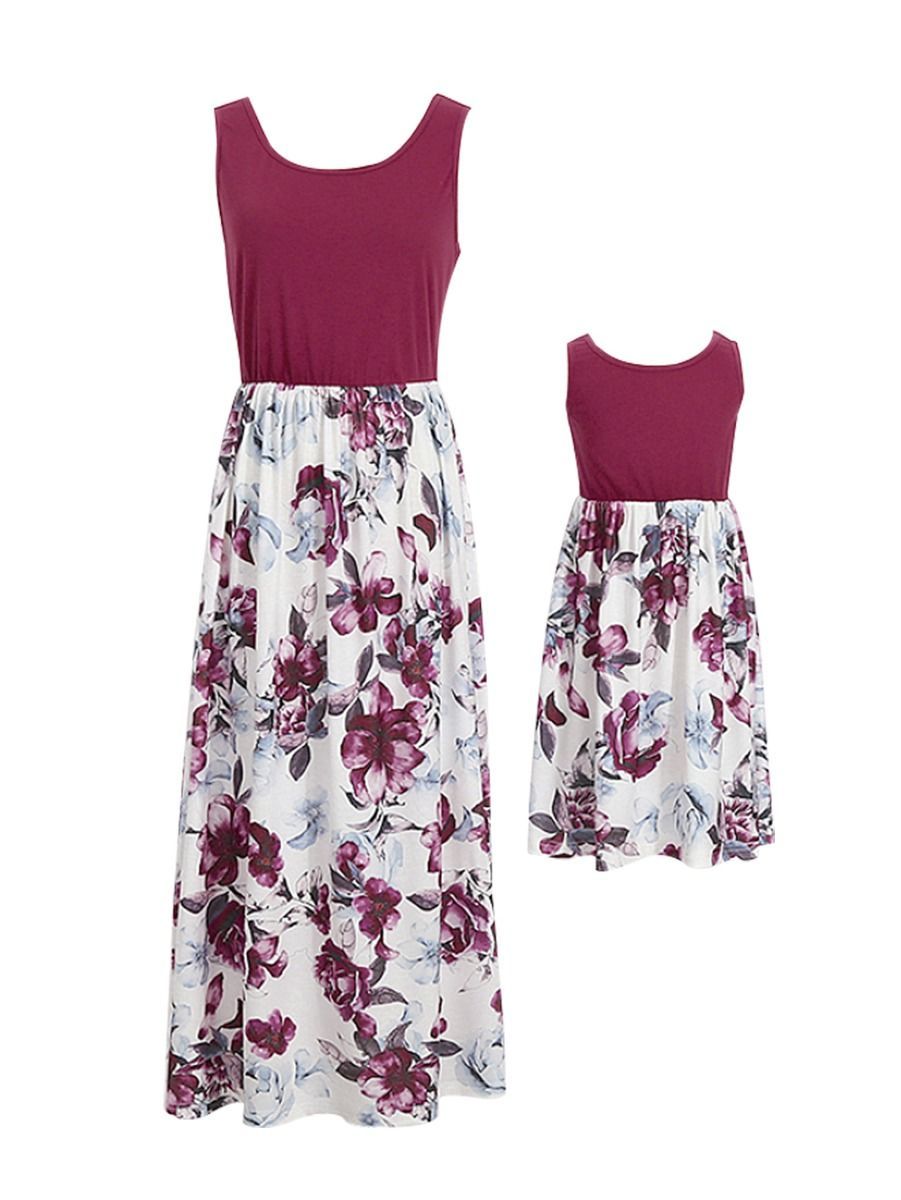 Mommy and Me Dress Summer Big Flower Patchwork Sleeveless Dress - dianjiang-