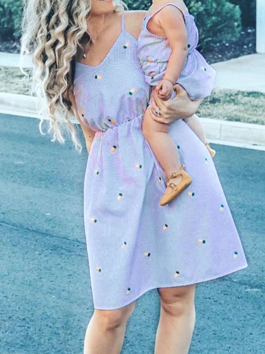 Mommy and Me Family Fitted Pinstripe Dress Pineapple Sundress - dianjiang-