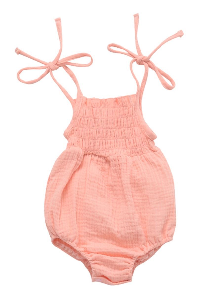 Solid Color Tie Muslin Baby Romper Playsuit - dianjiang-