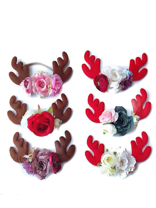 Christmas Elk Horn Artificial Flower Headband Nylon Hairband Hair Clasp - dianjiang-