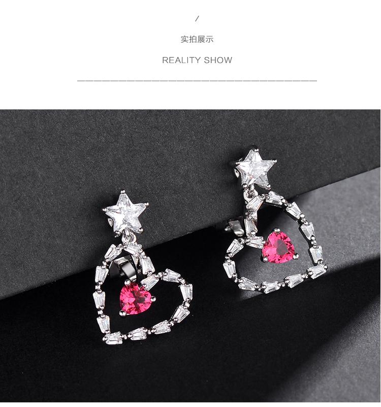 Simple fashion ins trendsetter red pentagonal Star Love Earring earclip earless Japanese - dianjiang-