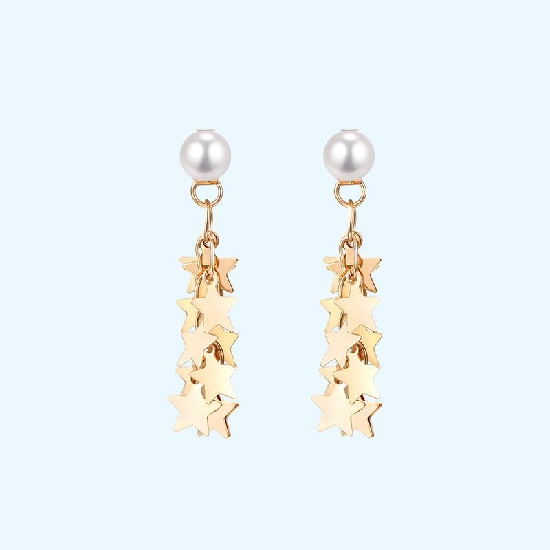 Sophisticated, small waterfall, pentagonal star, small tassel ear clip, earless female Korea - dianjiang-