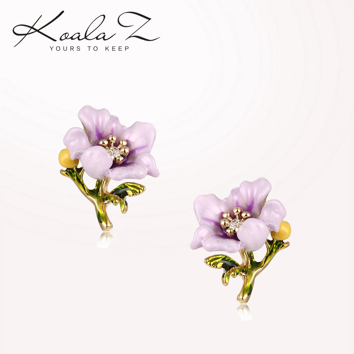 French single hand enamel purple small flower ear nail ear clip without ear hole female adjustable spiral Japanese fresh - dianjiang-