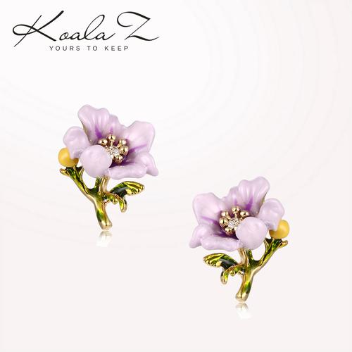 French single hand enamel purple small flower ear nail ear clip without ear hole female adjustable spiral Japanese fresh - dianjiang-