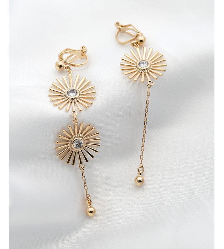 Asymmetric metal sun flower temperament, all kinds of earnails, no ear holes, ear clip female - dianjiang-