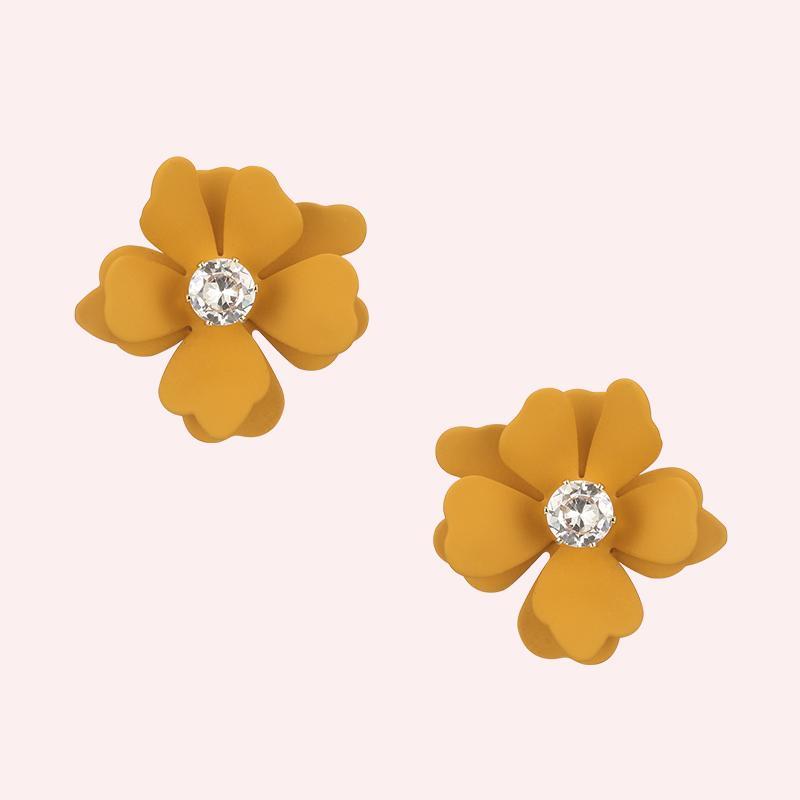 South Korea's new gentle little sister temperament Morandi orange ginger flower stud earrings without ear holes ear clip female - dianjiang-