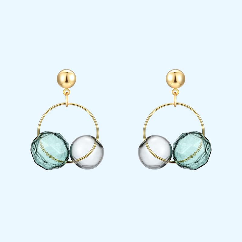 Spring new transparent glass ball cold wind Mo Landi color two-color earring earring earring clip without ear hole female - dianjiang-