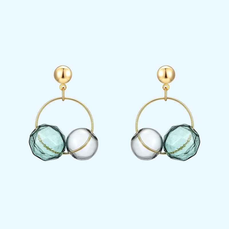 Spring new transparent glass ball cold wind Mo Landi color two-color earring earring earring clip without ear hole female - dianjiang-