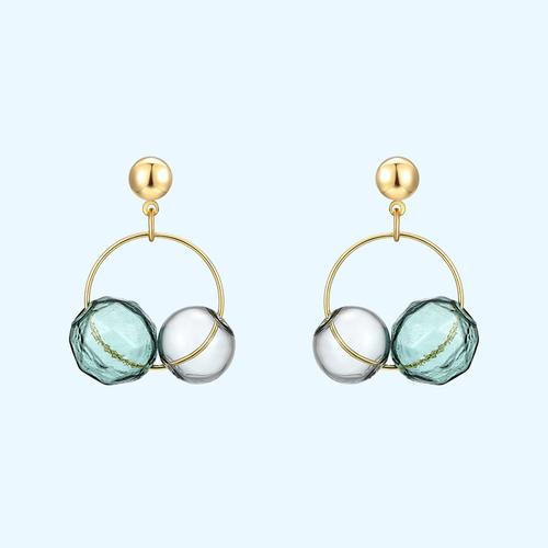Spring new transparent glass ball cold wind Mo Landi color two-color earring earring earring clip without ear hole female - dianjiang-
