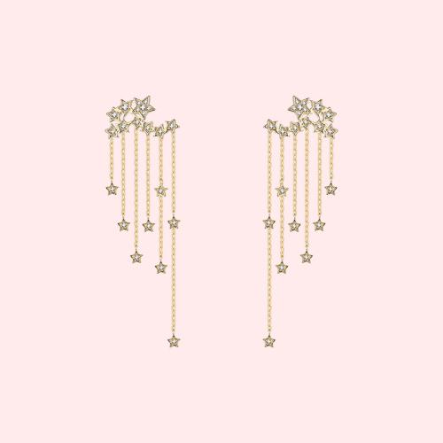 Advanced textured star meteor star waterfall long stream Sudo drop earring earrings no ear hole female super fairy - dianjiang-