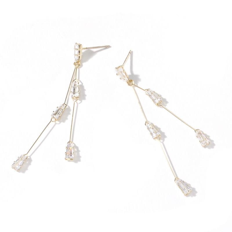 Small tassel for round face, double line square drill, geometric Long Earring, ear clip without ear hole, fresh and simple for Japanese women - dianjiang-