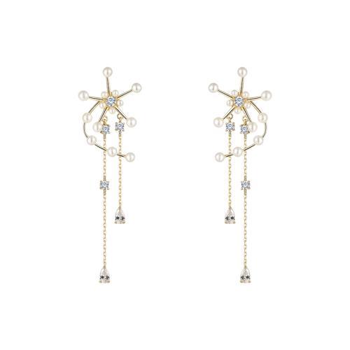 Original design heavy hand made windmill with tassel inlaid pearl earrings and ear clip without ear hole, female advanced round face - dianjiang-