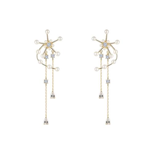 Original design Heavy Industries Windmill fringed pearl earrings ear clip earless women's high sense round face - dianjiang-