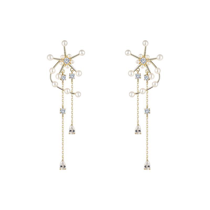 Original design heavy hand made windmill with tassel inlaid pearl earrings and ear clip without ear hole, female advanced round face - dianjiang-