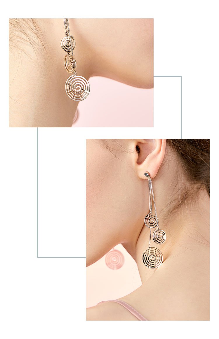 High level air field light titanium gray gold spiral pattern long tassel earring clip type earless female atmospheric design - dianjiang-