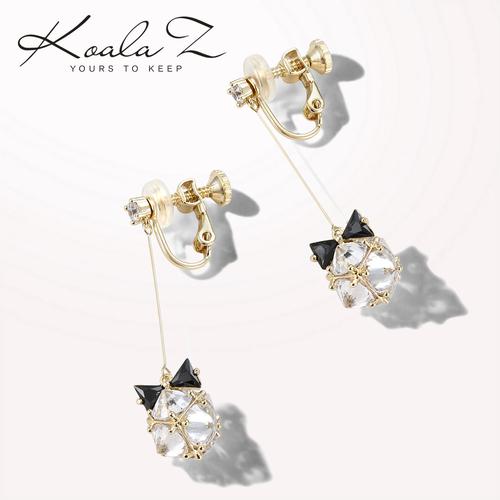 考拉猪 日系和风蝴蝶结水晶球长款耳环耳夹无耳洞女日本软妹清新 - dianjiang-