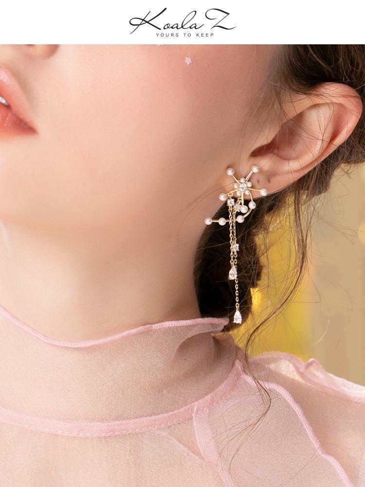 Original design heavy hand made windmill with tassel inlaid pearl earrings and ear clip without ear hole, female advanced round face - dianjiang-