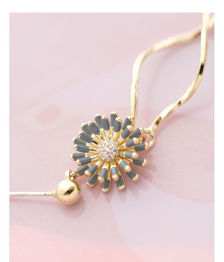 Asymmetrical fresh gentle temperament drop glaze young chrysanthemum flower wheat ear metal tassel ear nail no ear hole ear clip girl - dianjiang-