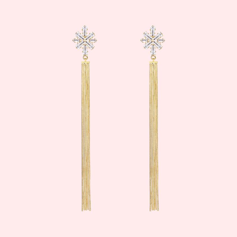 High quality elegant atmosphere crystal snowflake snake bone tassel earring earring clip earless female - dianjiang-
