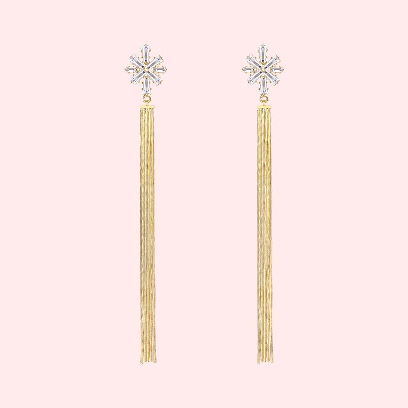 High quality elegant atmosphere crystal snowflake snake bone tassel earring earring clip earless female - dianjiang-