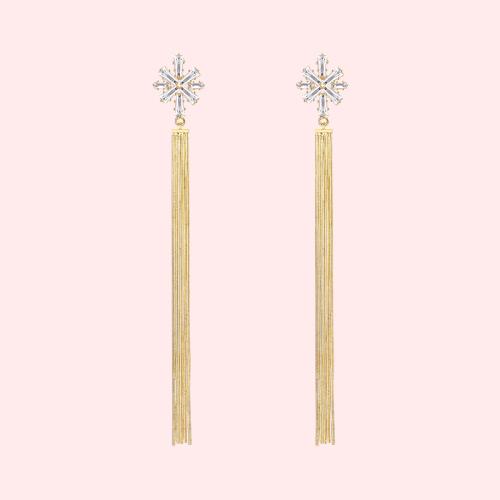 High quality elegant atmosphere crystal snowflake snake bone tassel earring earring clip earless female - dianjiang-