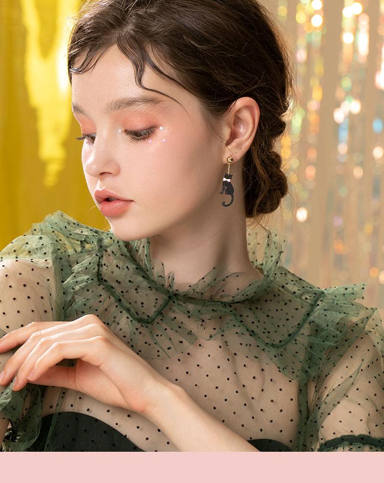 Personality Design Japan orders Mystery black cat elf earrings earless clip girl cute - dianjiang-