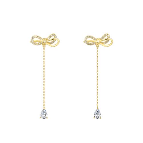 Daily Joker commuter big bow simple slender tassel long temperament earring earring female - dianjiang-