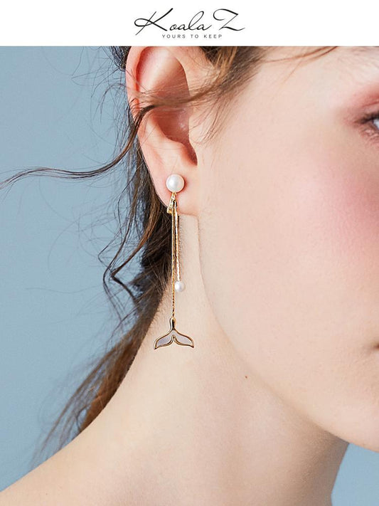 Mermaid Girl's tail Earrings temperament long and versatile Earrings without ear holes ear clip 2019 new Dolphin Earrings Han - dianjiang-