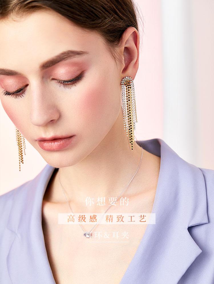 Glittering and luxurious multi-layer dinner style with diamond metal tassel long earrings and ear clips without earholes, female exaggeration in Europe and America - dianjiang-