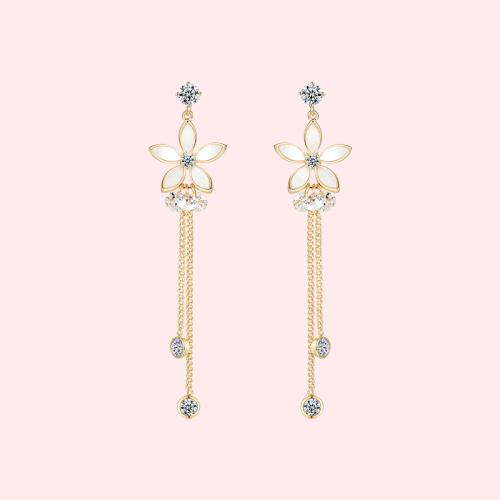 Gentle temperament of metal shell flower crystal tassel snail no ear hole ear clip female painless - dianjiang-