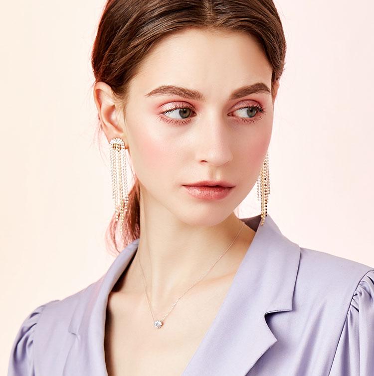 Glittering and luxurious multi-layer dinner style with diamond metal tassel long earrings and ear clips without earholes, female exaggeration in Europe and America - dianjiang-