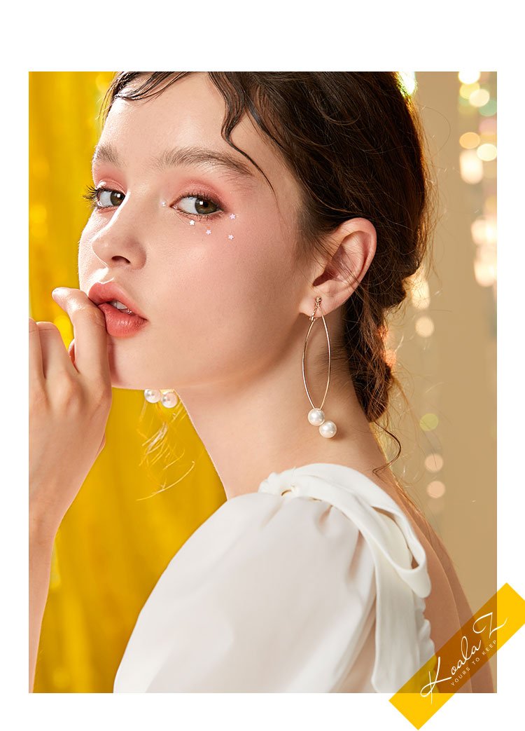 Simple curve pearl earrings and ear clip with no ear hole before and after Japanese style versatile girl temperament spiral simple cold wind - dianjiang-